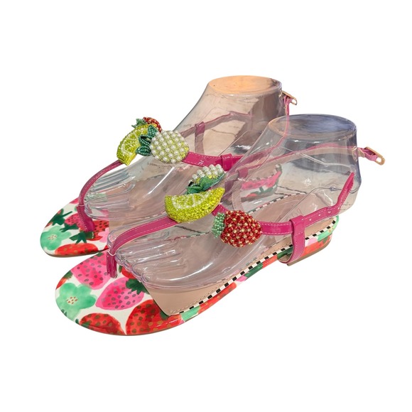 Betsey Johnson Aniston Sandals Womens 8.5 Pink Fruit Beaded Charms Thong Flat - Picture 4 of 13